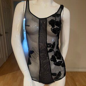LA PERLA BLACK MESH EMBROIDERED BODY SUIT SIZE 34